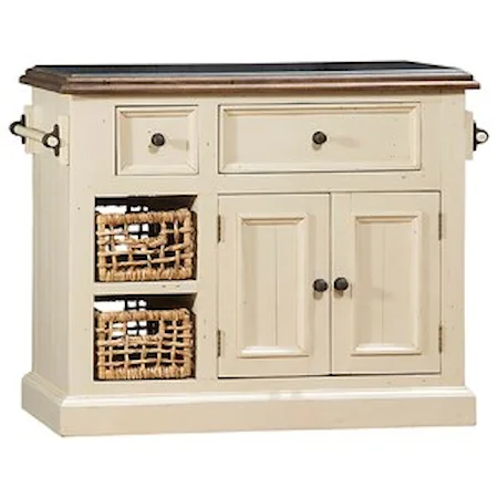 Small Granite Top Kitchen Island with Two Baskets